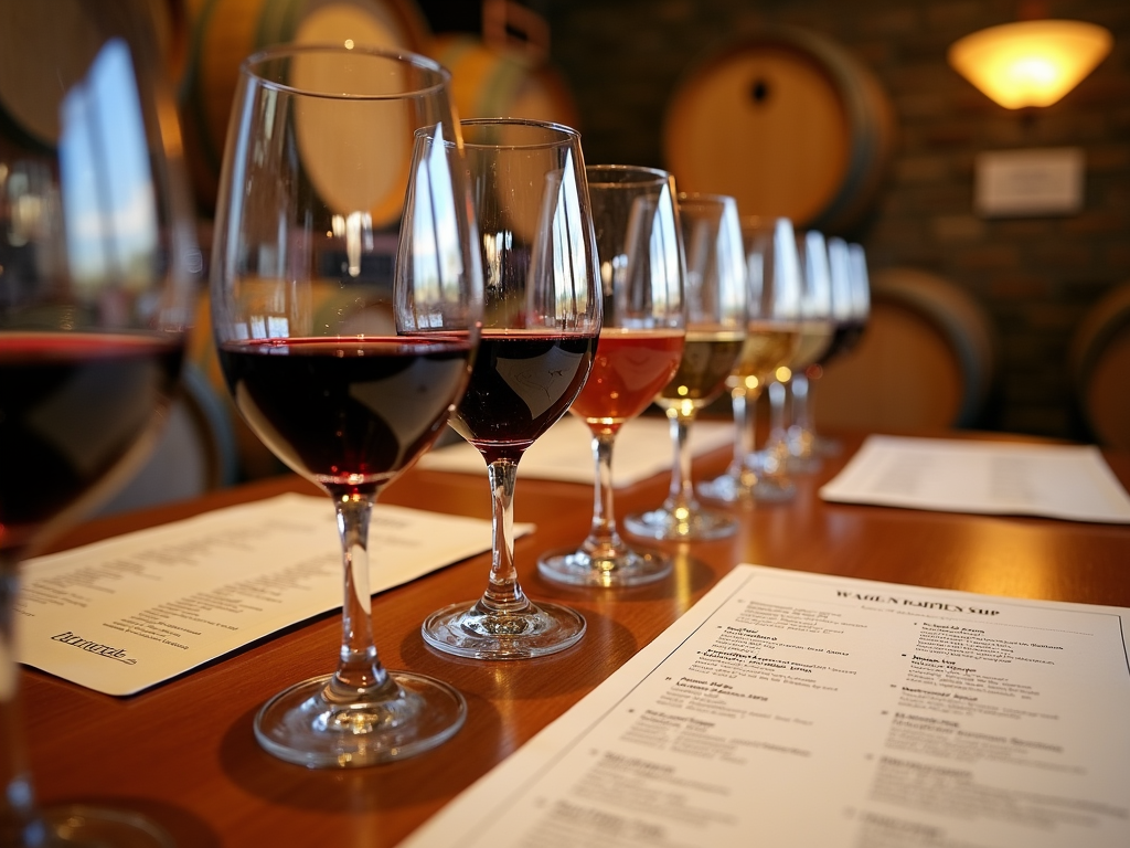 Wine tasting setup at Beringer with glasses and notes