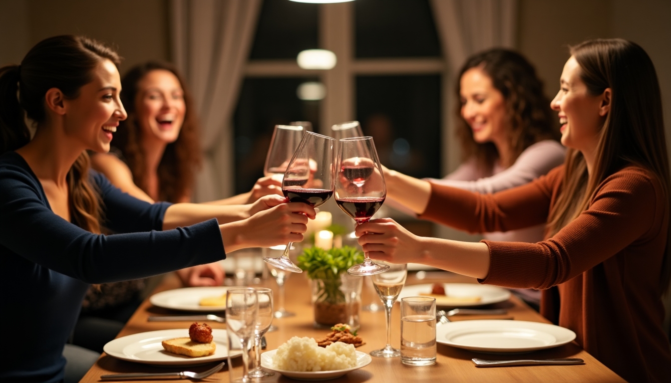 Friends enjoying a meal and Jackson Family Wines together.