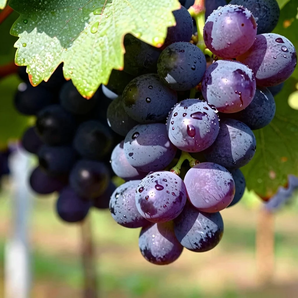 Close-up of healthy grape clusters on vine in organic vineyard