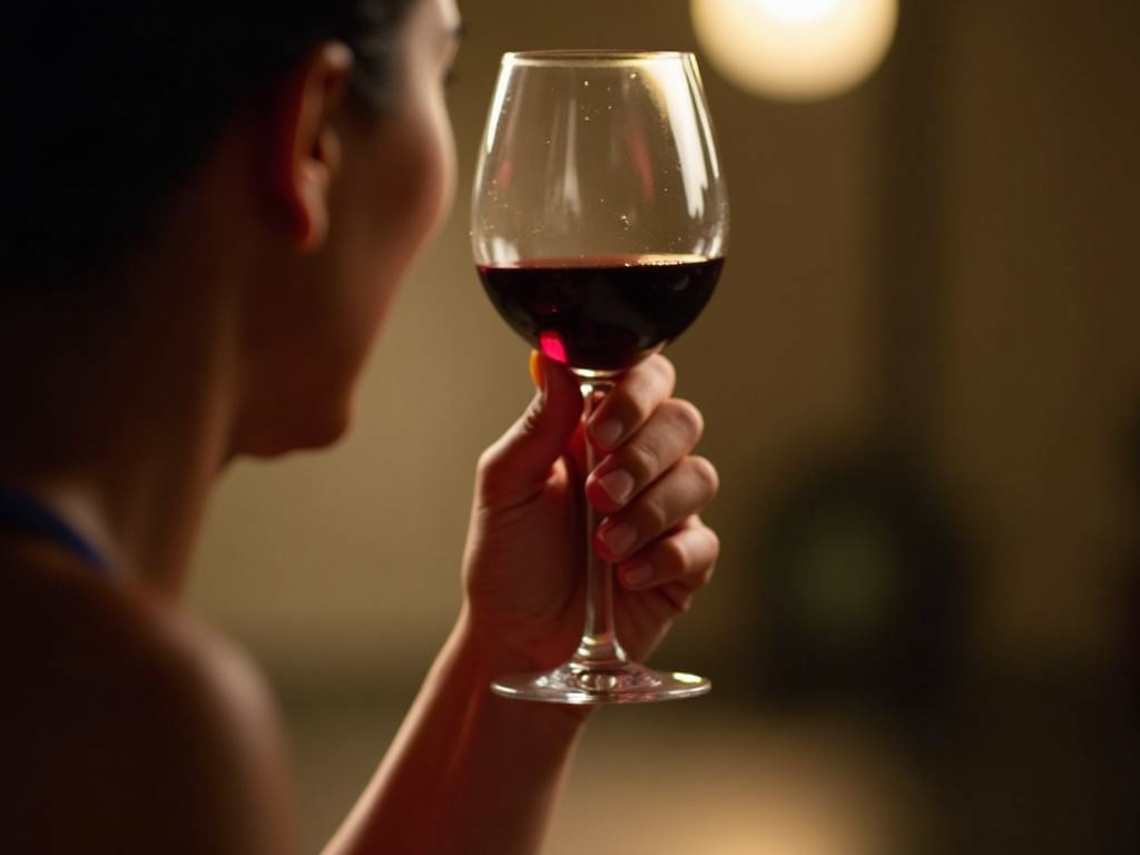 Examining the color of wine in a glass.
