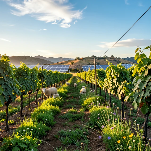 Regenerative vineyard at Jackson Family Wines showing cover crops and sheep for sustainable farming