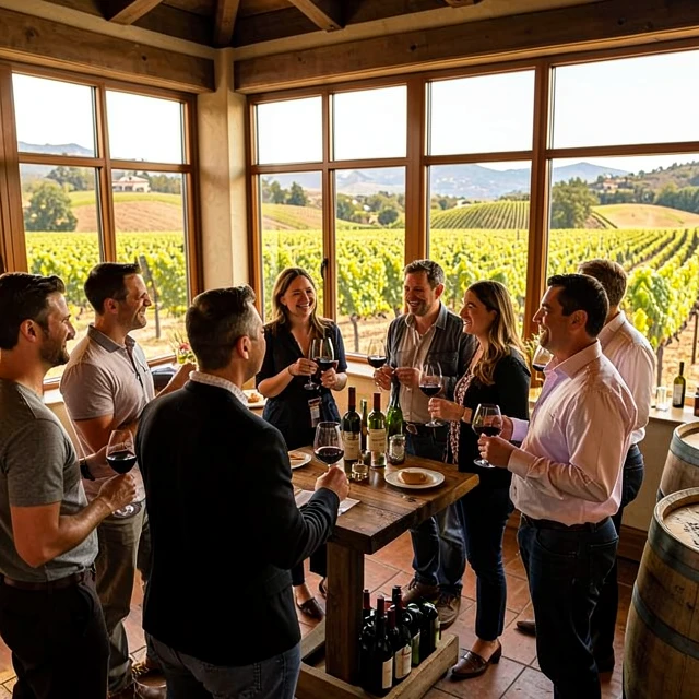 Group enjoying wine tasting at a Napa Valley winery