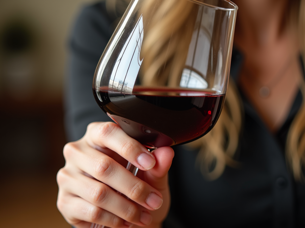 Proper wine tasting technique: observing the wine's color.