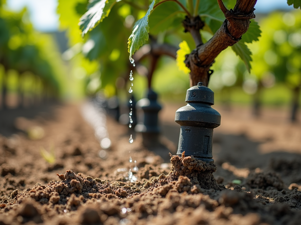 Drip irrigation system at Beringer's vineyard