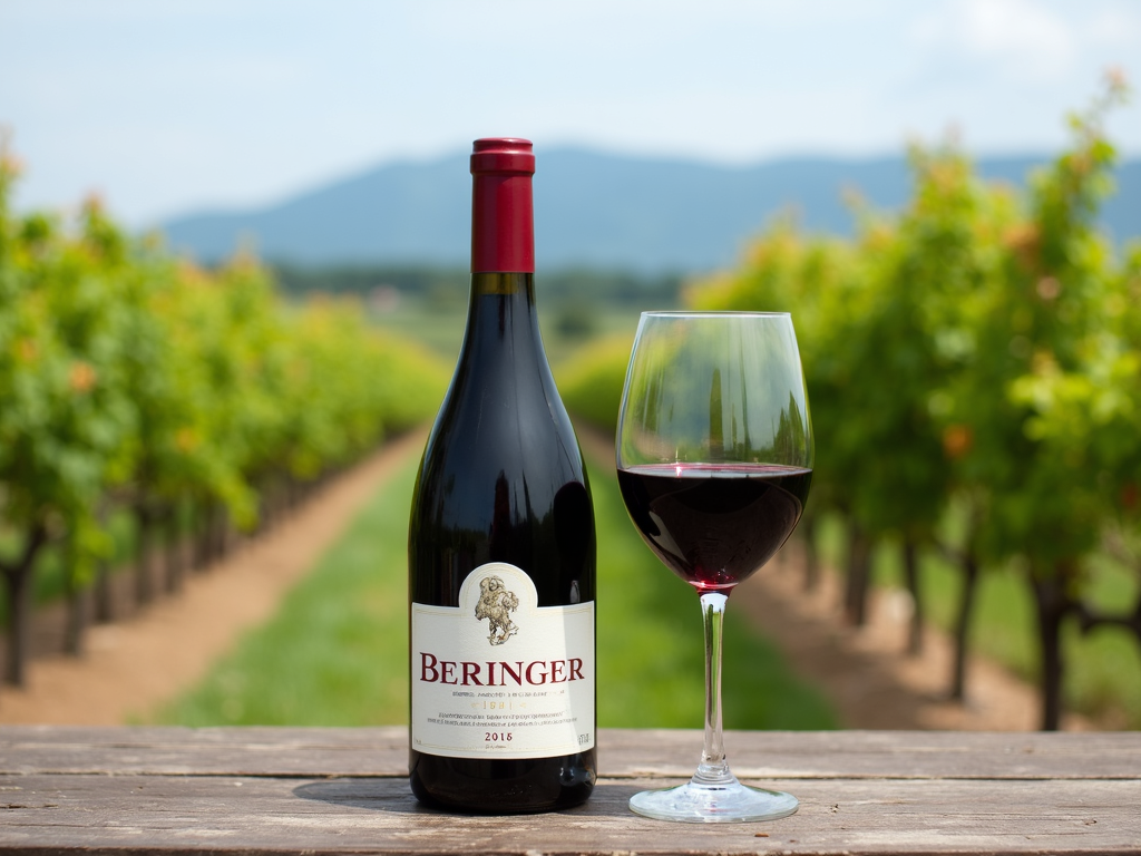 Beringer wine bottle and glass