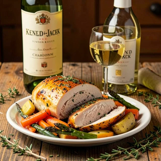 Herb-roasted chicken with vegetables paired with Kendall-Jackson Chardonnay