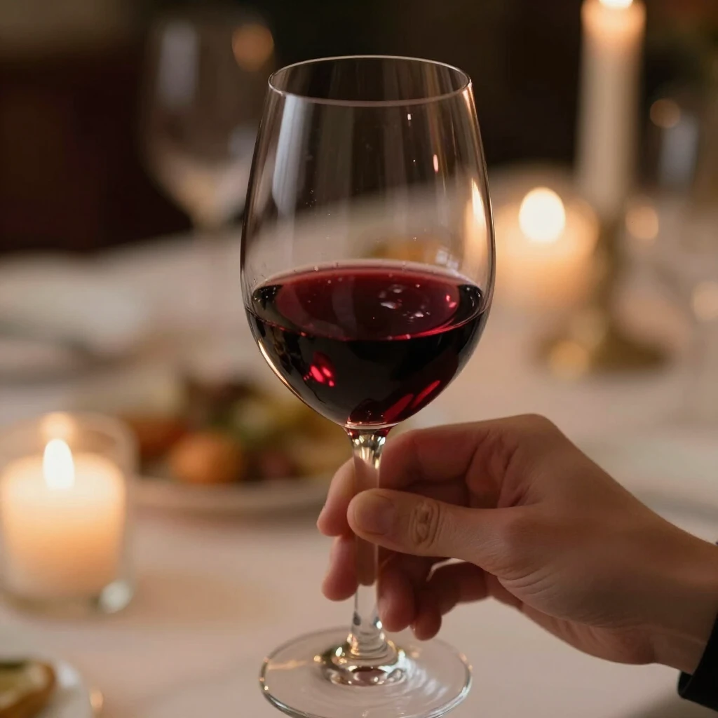 Hand swirling red wine in a proper stemmed glass to release aromas