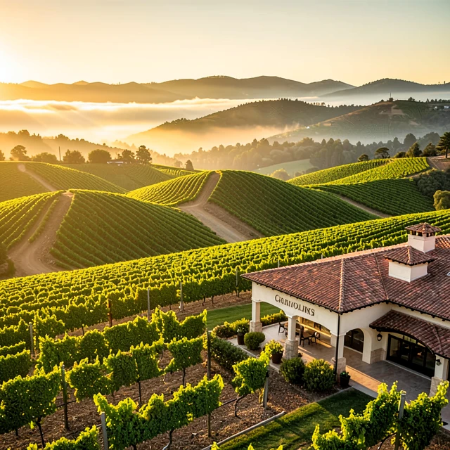 Stunning California vineyards in Napa Valley at sunset
