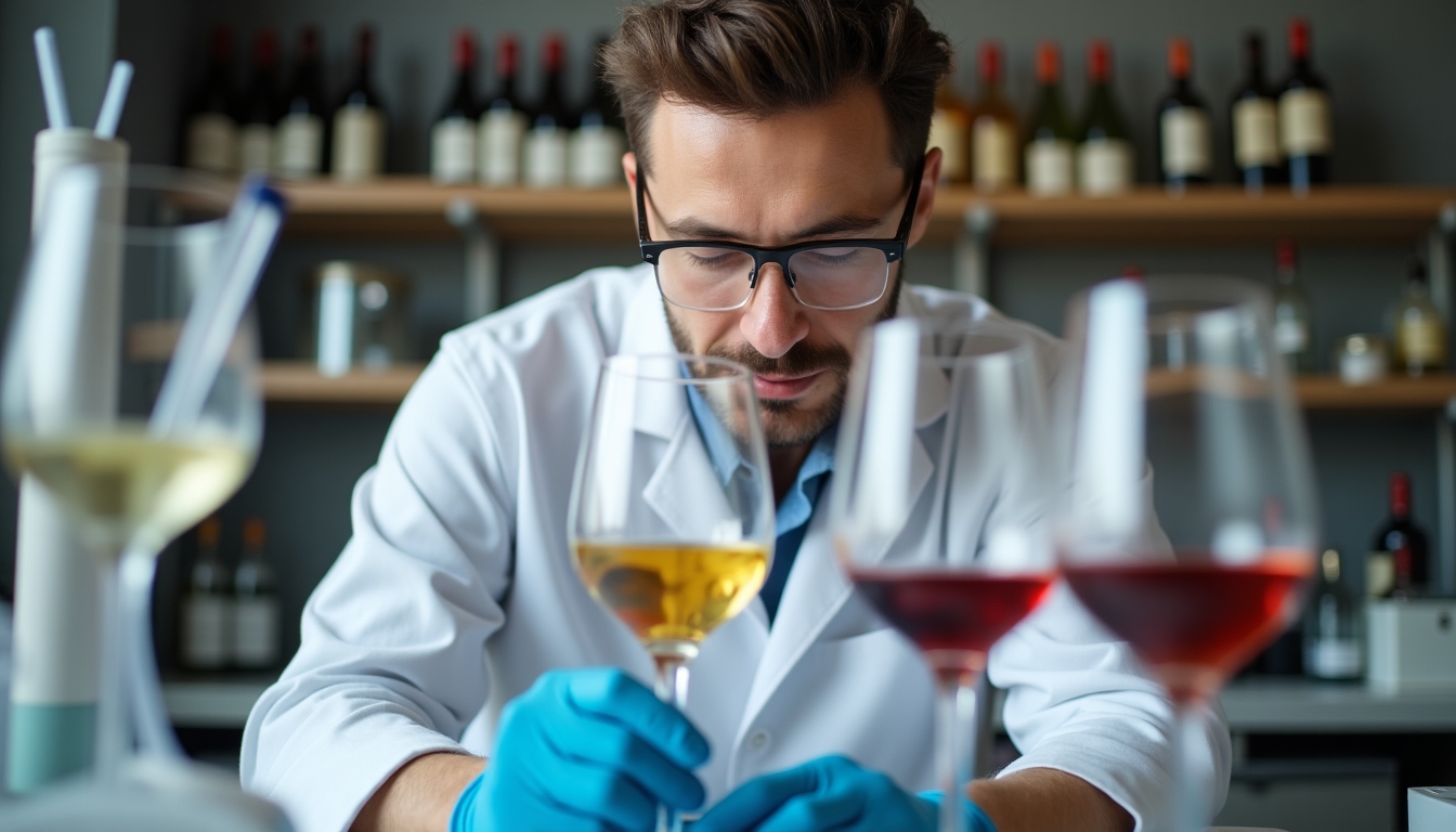 A winemaker from Jackson Family Wines analyzing wine quality in a laboratory