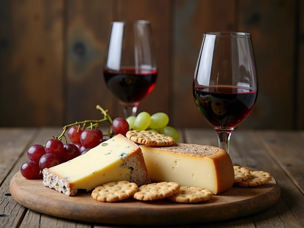 Cheese platter with wine glasses