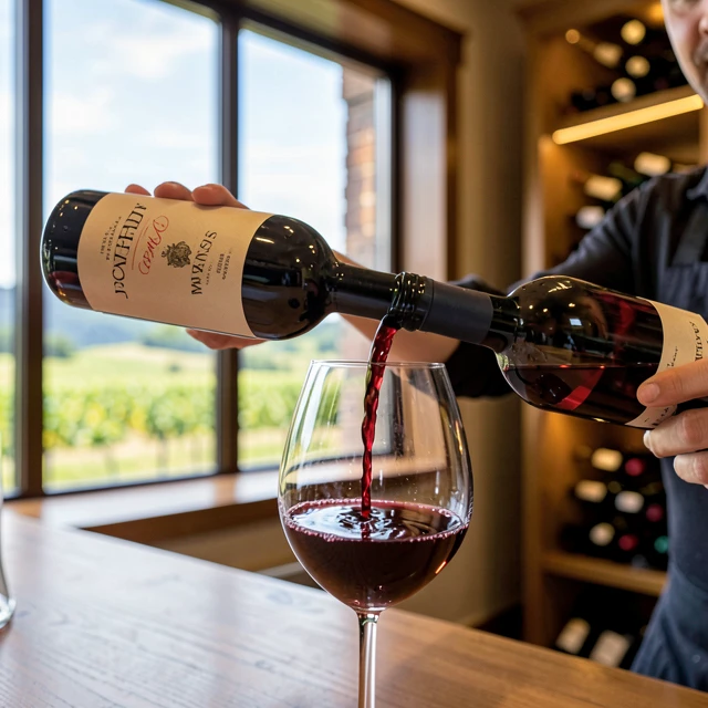Sommelier pouring Jackson Family Wines red wine during a tasting