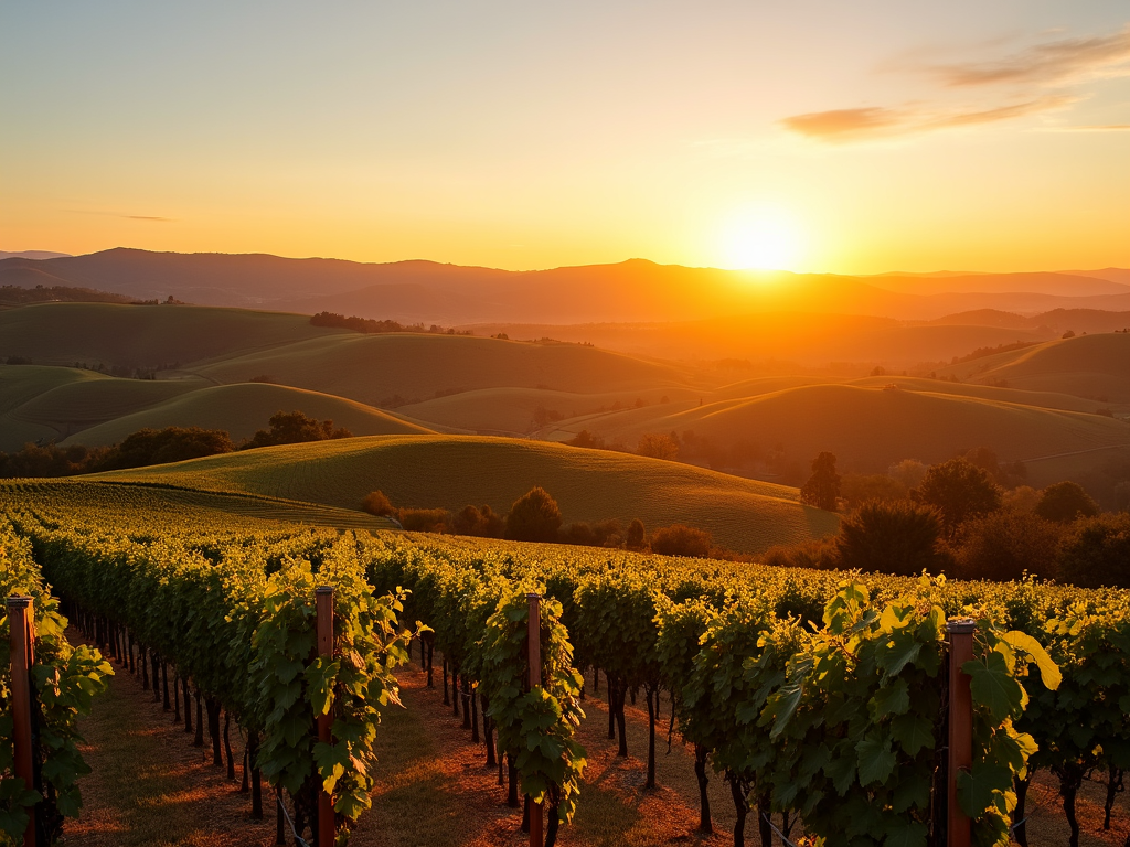 Sunset over Sonoma’s sustainable vineyards.