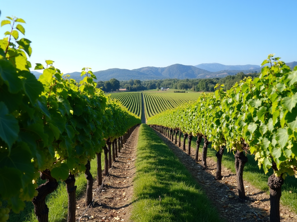 Vineyard landscape with rows of grapevines