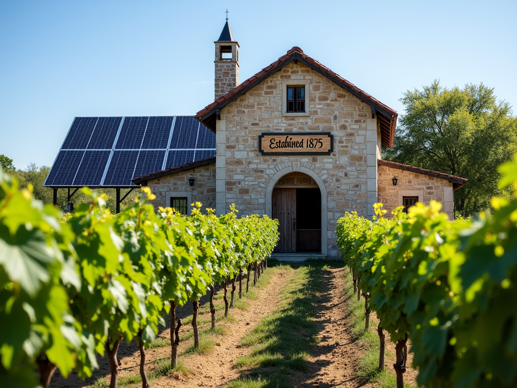 Historic winery with modern solar panel