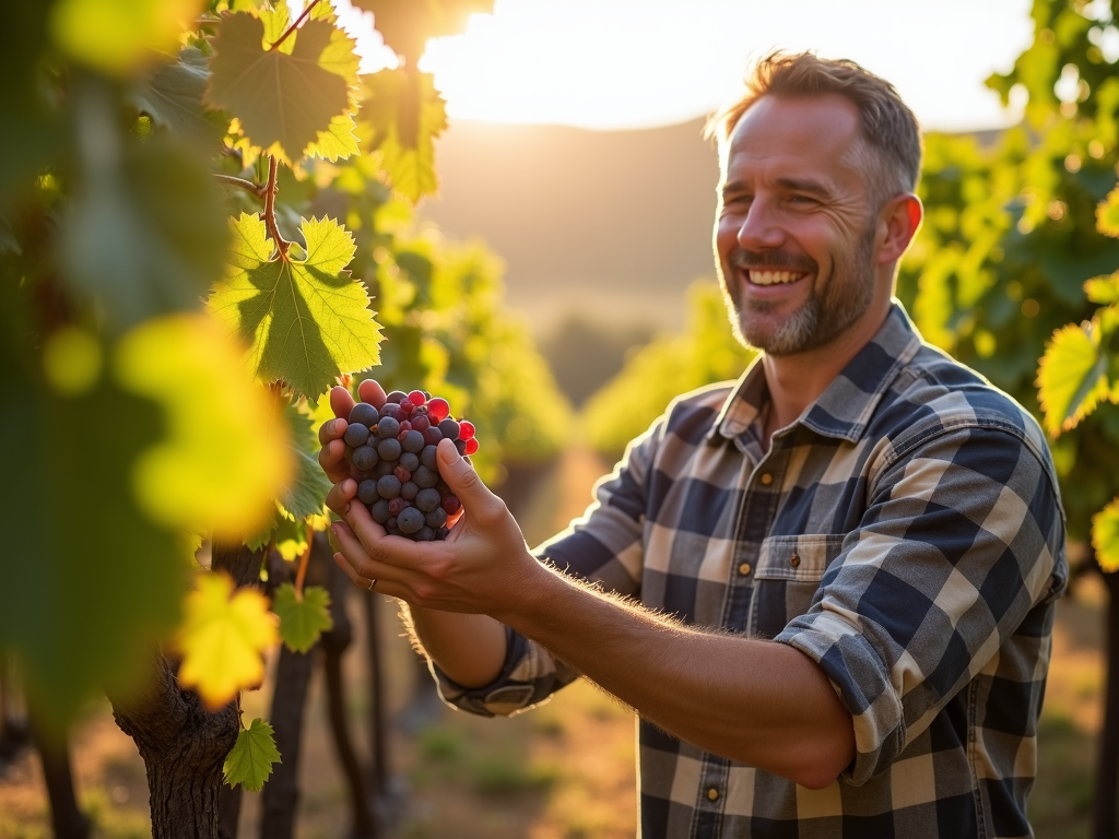 Winemaker with grapes at La Crema vineyard