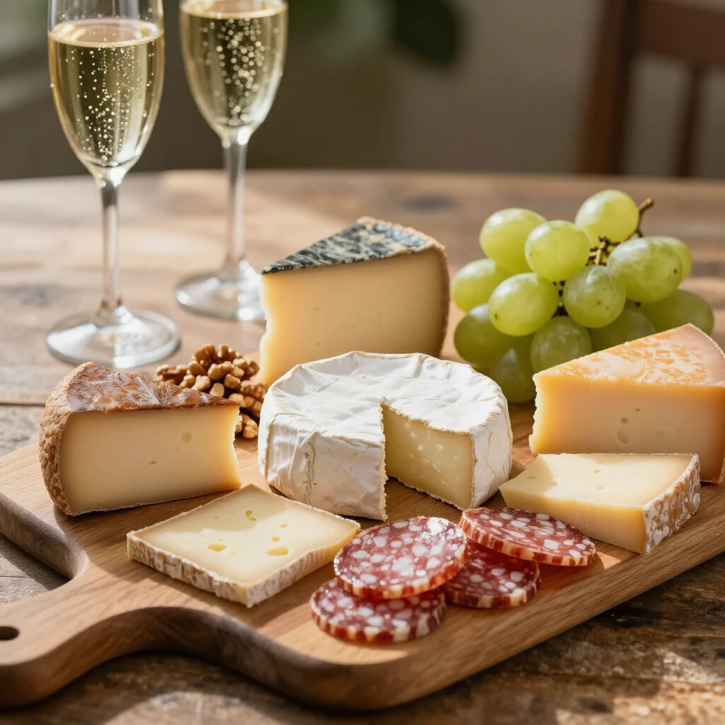 Cheese board paired with sparkling wine