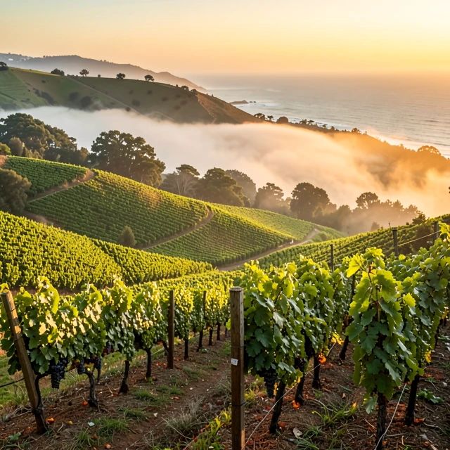Coastal California Sauvignon Blanc vineyards overlooking the ocean