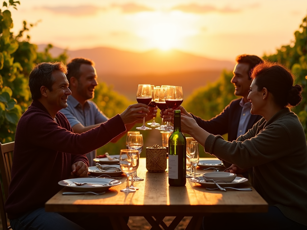 Family toasting in a vineyard