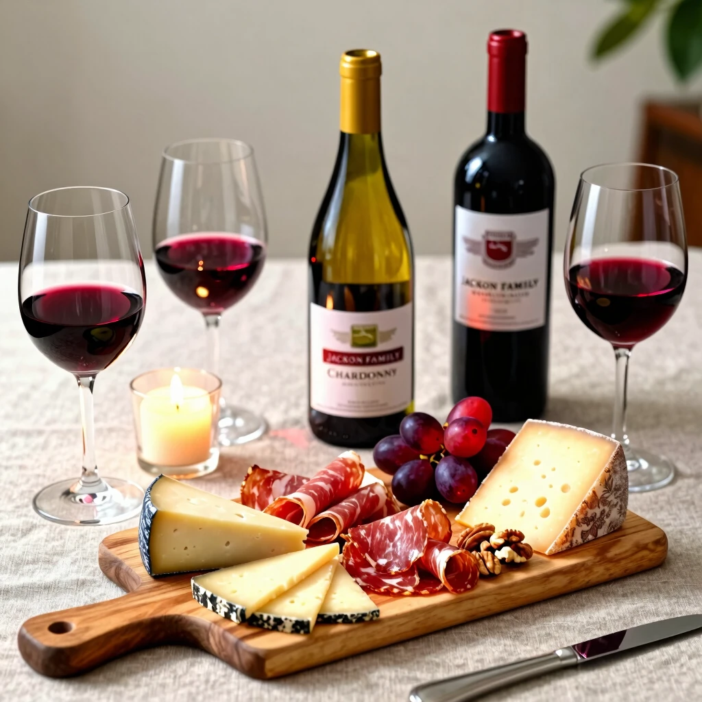 Wine pairing setup with Jackson Family Wines bottles