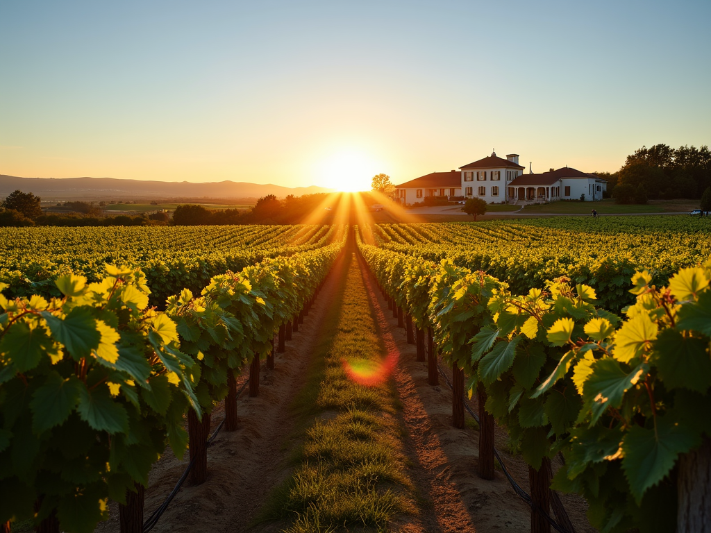California vineyard at sunset