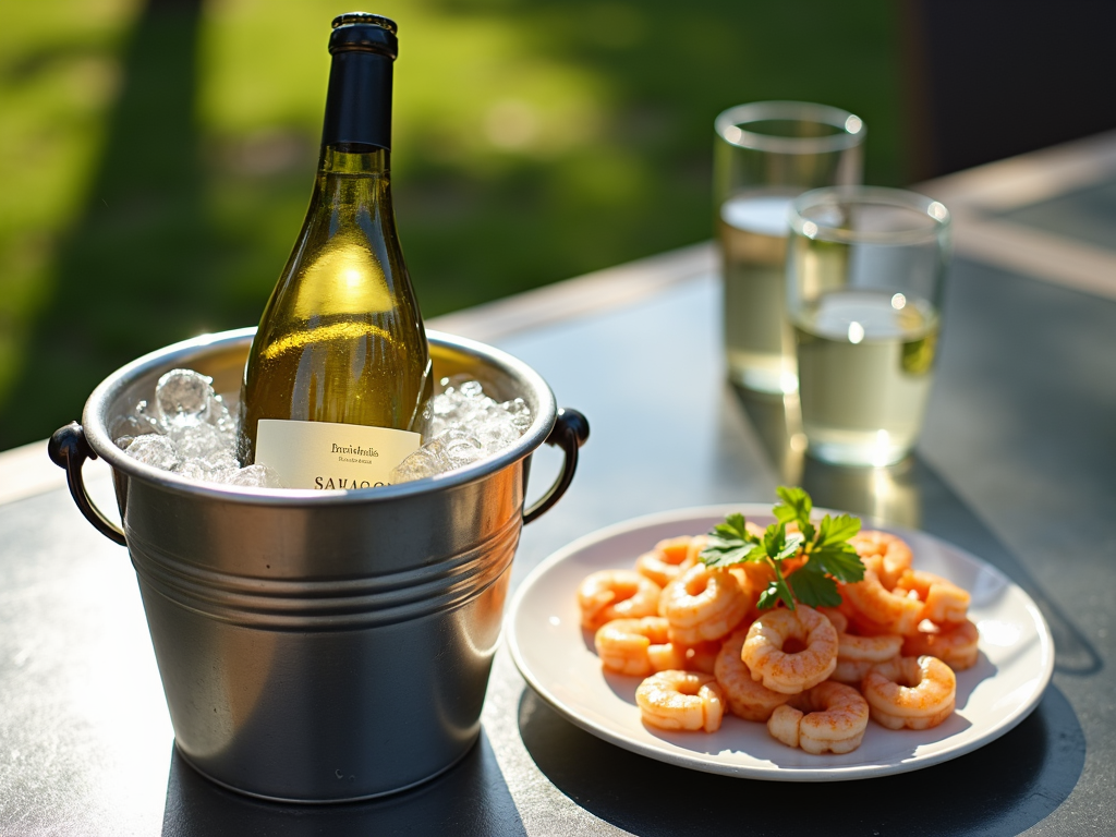 Chilled Sauvignon Blanc with shrimp salad