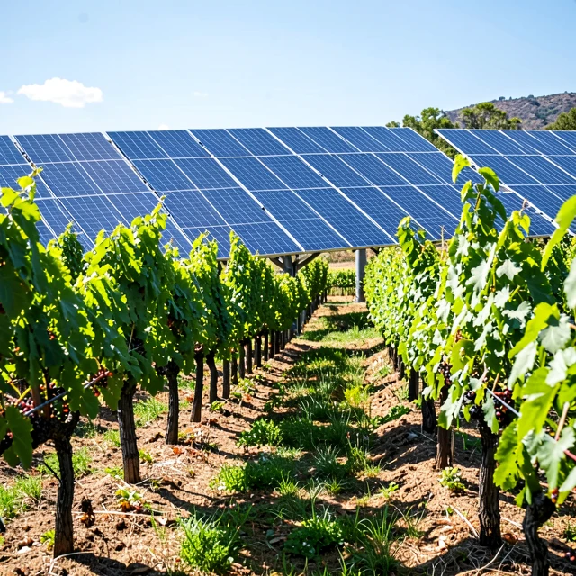 Solar panels integrated in a sustainable vineyard