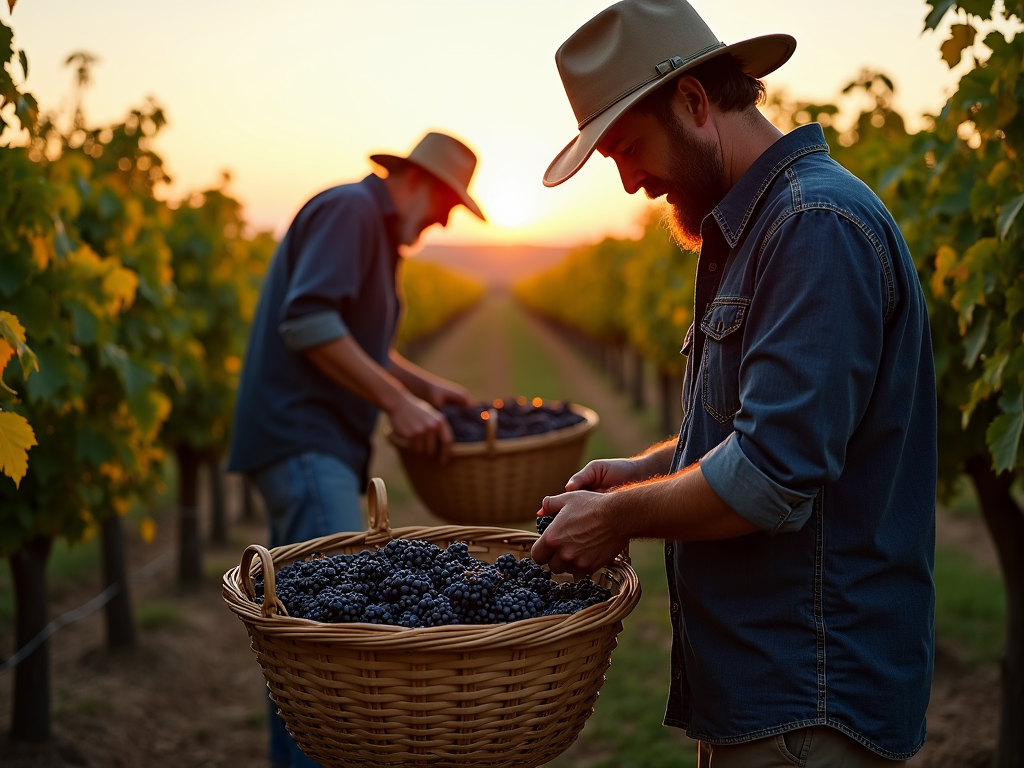 Vineyard workers harvesting grapes