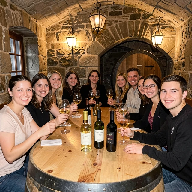 Friends enjoying a guided wine tasting session at Beringer Vineyards