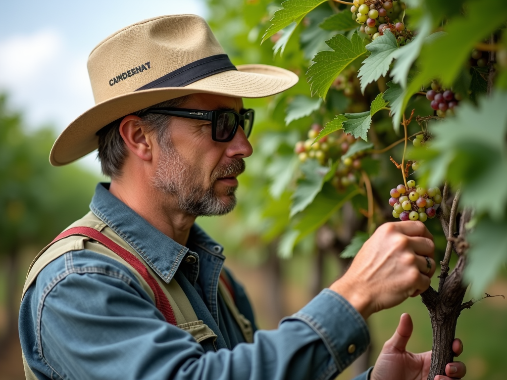 Winemaker checking for vine disease