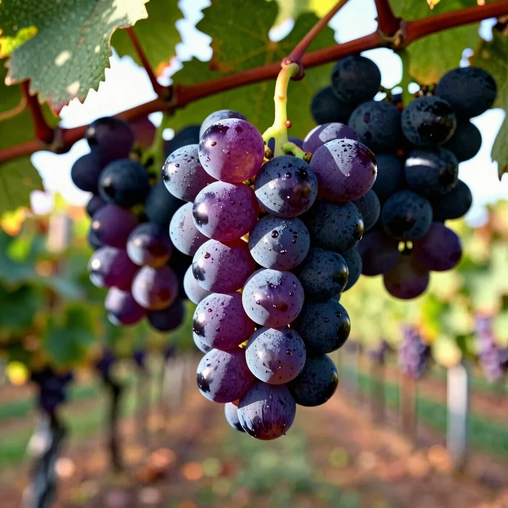 Close-up of ripe Pinot Noir grapes on the vine in a California cool-climate vineyard