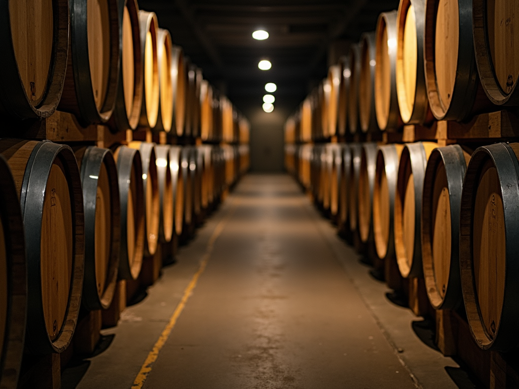 Wine barrels in a cellar