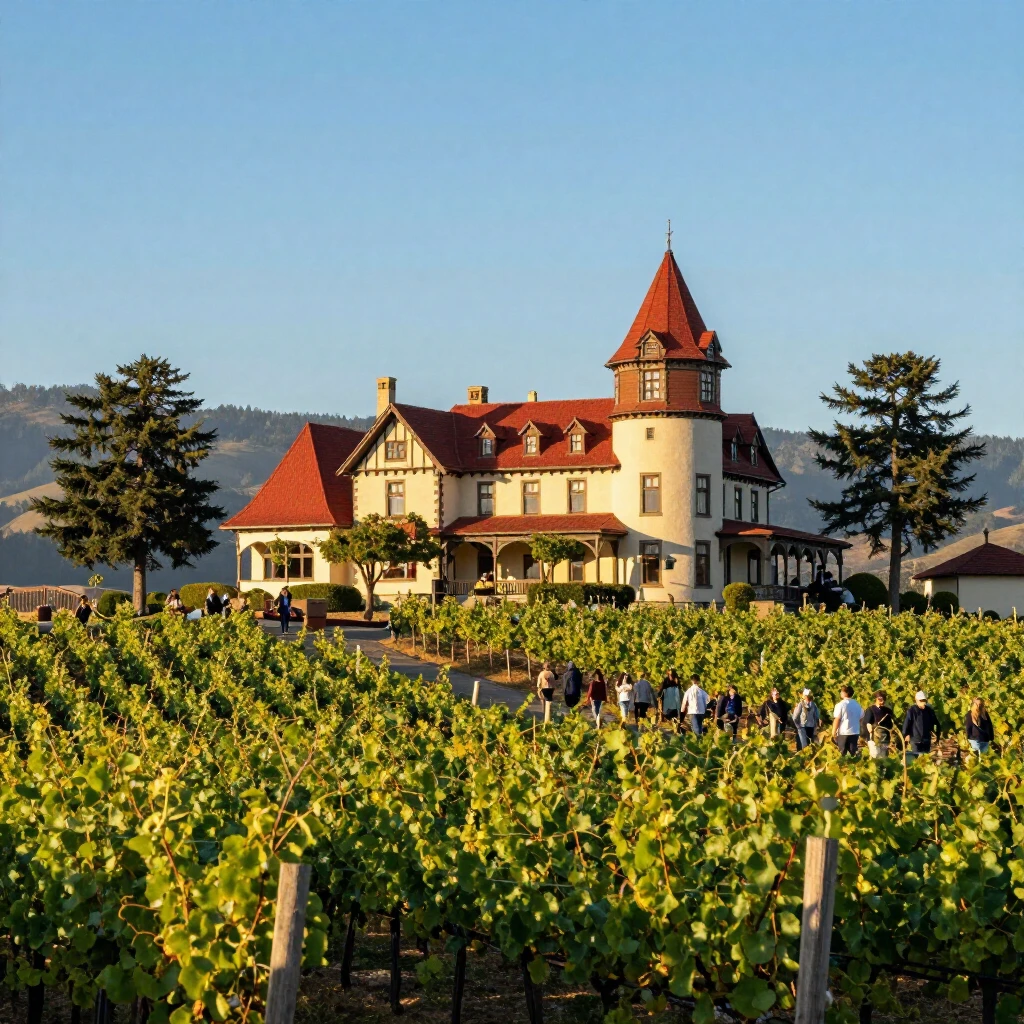 Scenic view of Beringer Vineyards and tour group