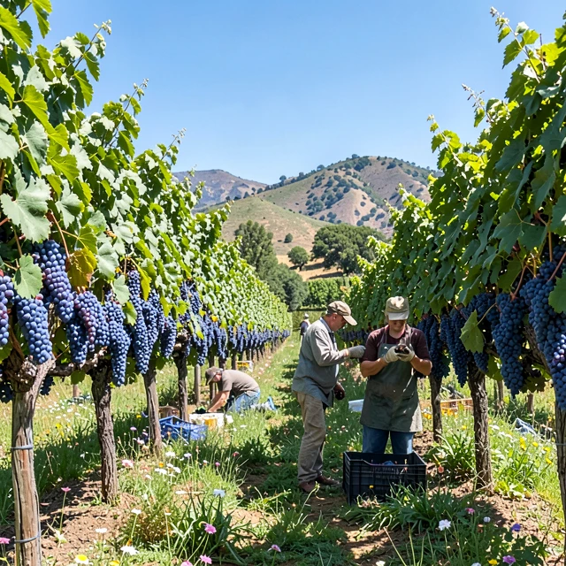 Organic vineyard during harvest