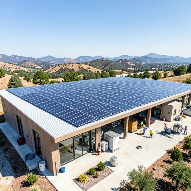 Modern sustainable winery with large solar installations
