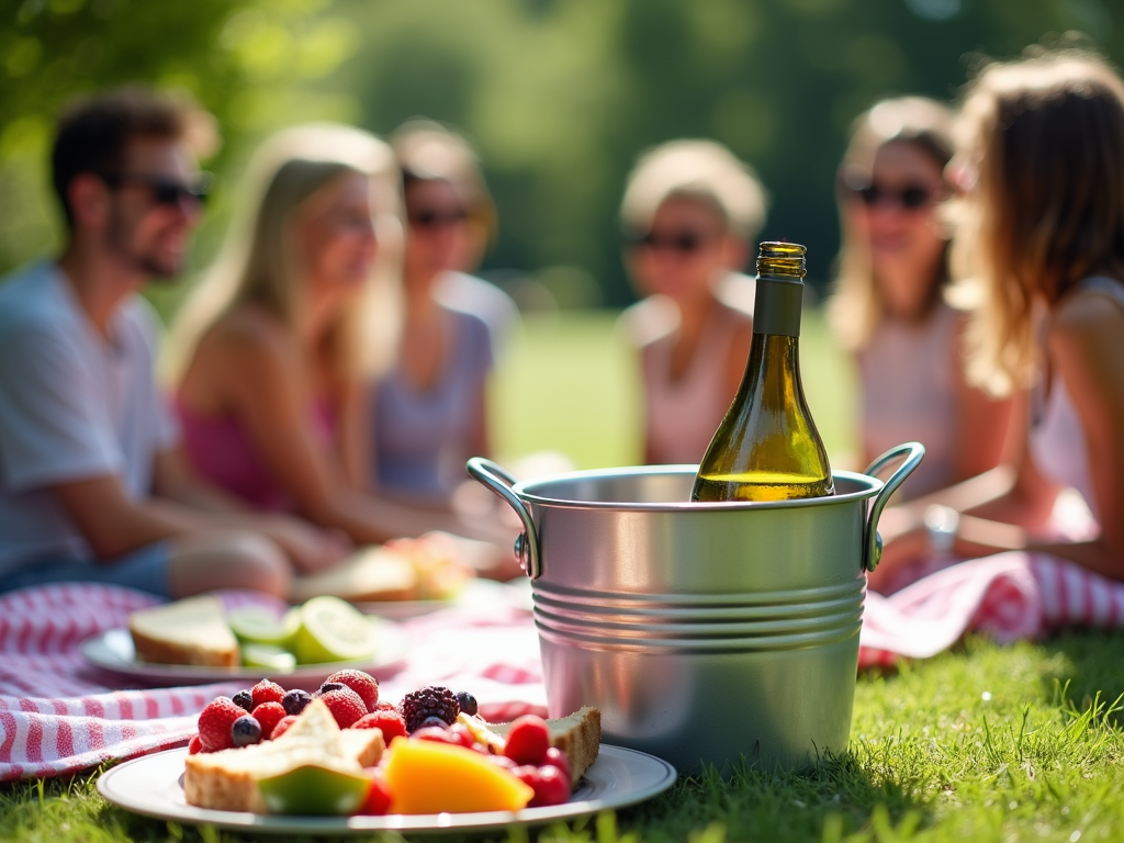 Picnic scene with Sauvignon Blanc and light snacks.
