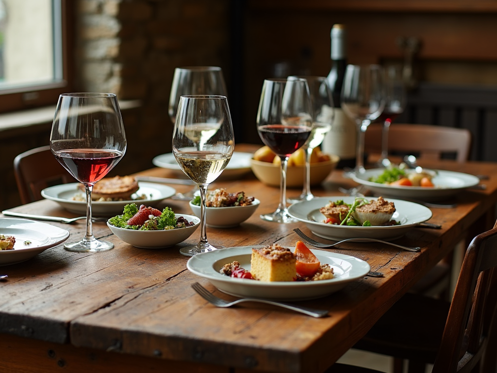 A table set with food and wine, illustrating the art of pairing.