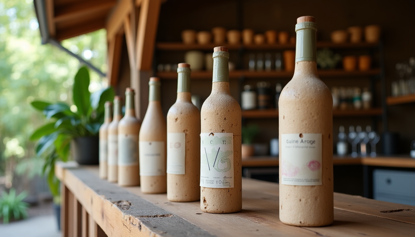 Lightweight, eco-friendly wine bottles made from recycled glass.