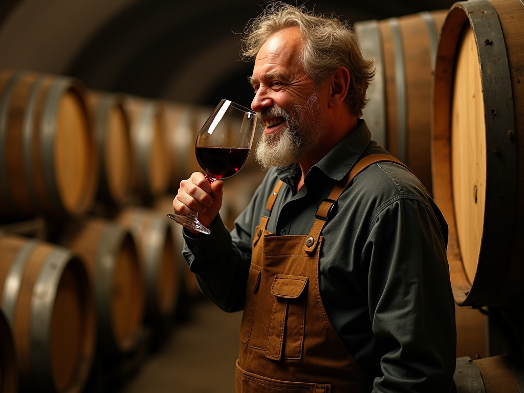 Winemaker tasting wine in a cellar