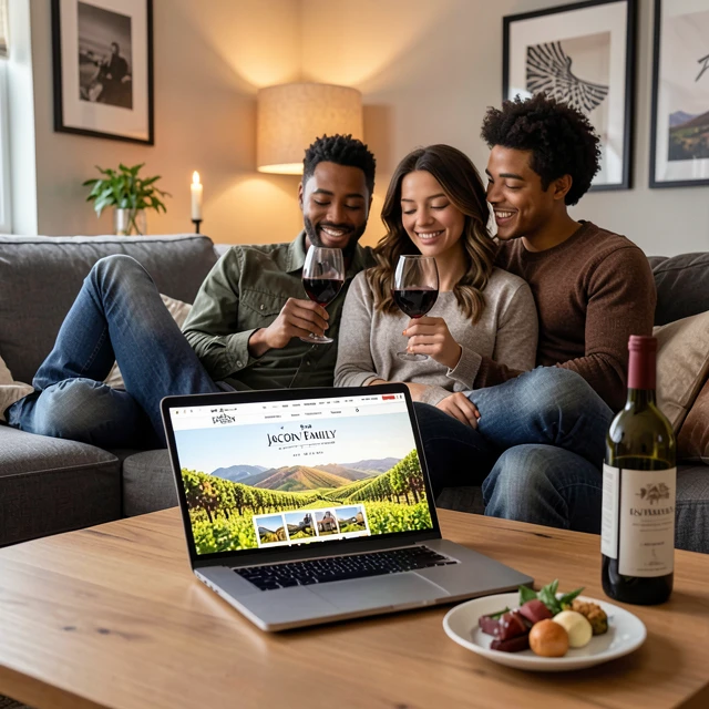 Young couple experiencing Jackson Family Wines through their digital transformation at home