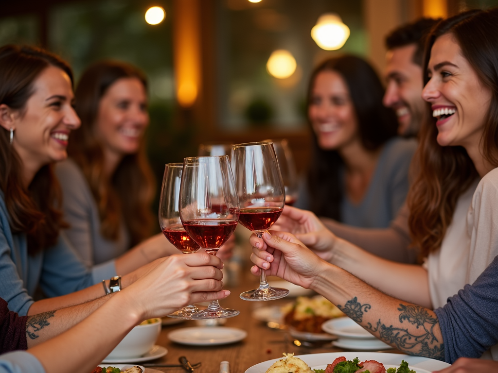 Friends enjoying a wine pairing event.