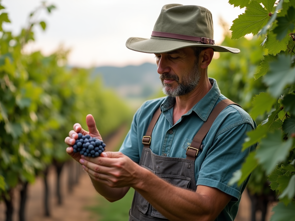 Winemaker practicing sustainable viticulture.