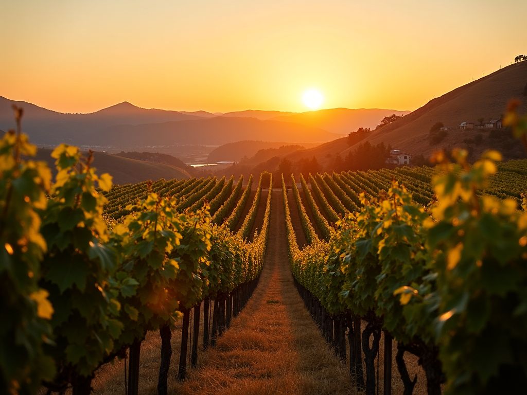 A peaceful Sonoma County vineyard at sunset, reflecting the beauty of sustainable winemaking.