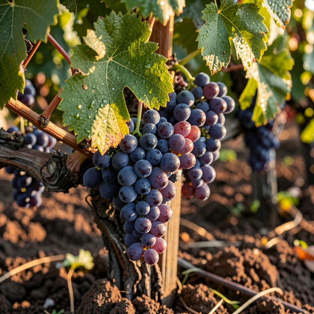 Close view of grapes in a sustainably farmed vineyard