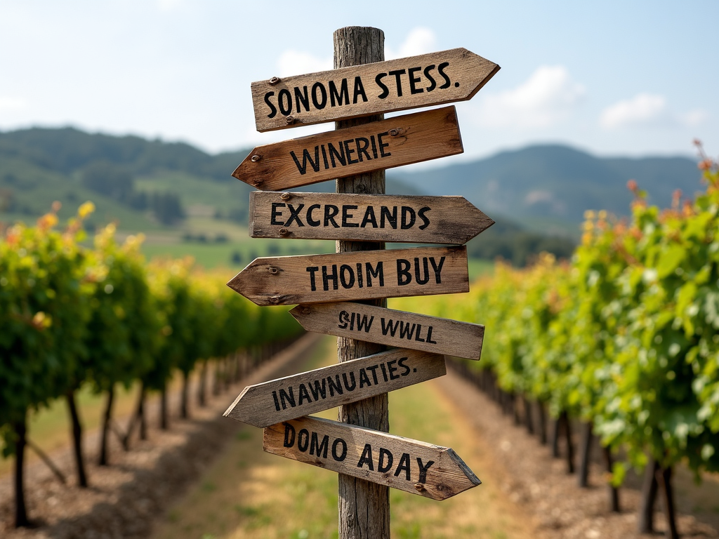 Signpost directing to top Sonoma County wineries