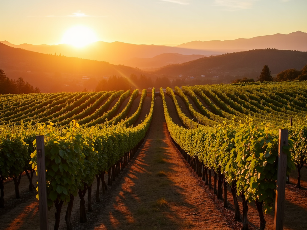 Sonoma County vineyards at sunset