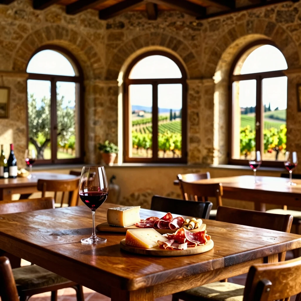 Wine tasting setup in Tuscany