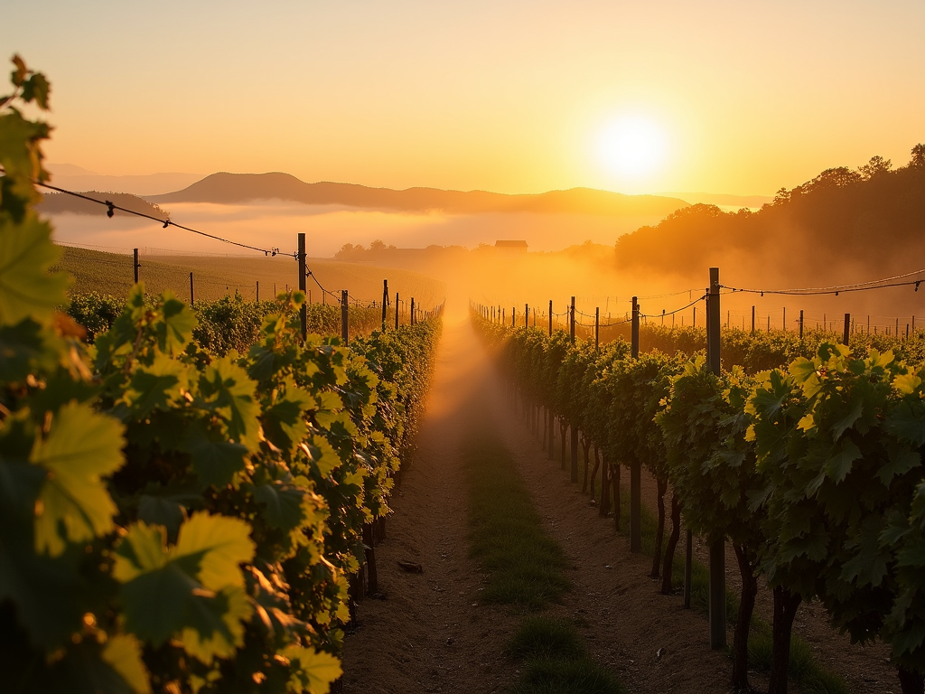 Sunrise over an organic vineyard at Jackson Family Wines