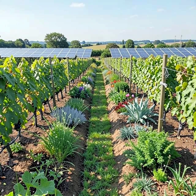 Regenerative vineyard demonstrating eco-friendly techniques that build soil health and combat climate change effects.