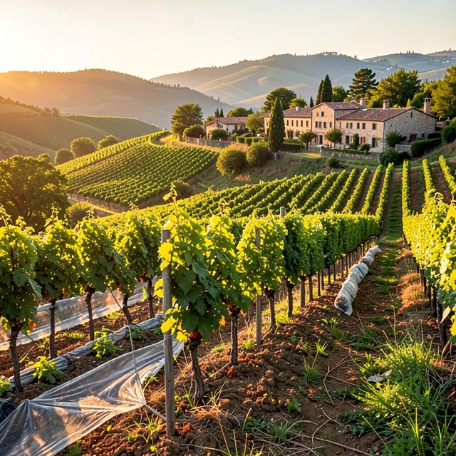 Adapted vineyard using shade nets and cover crops to combat climate change