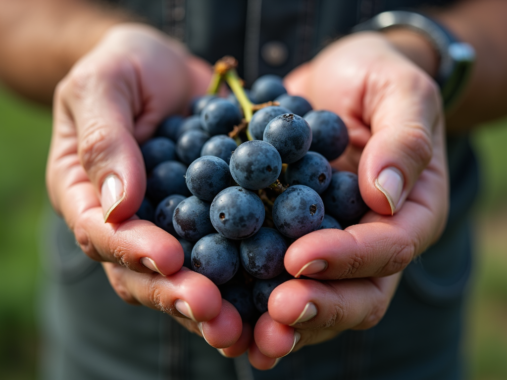 Vintner holding organic grapes at Jackson Family Wines